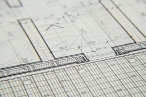 Close-up of an architectural blueprint showcasing intricate design details for a building layout.